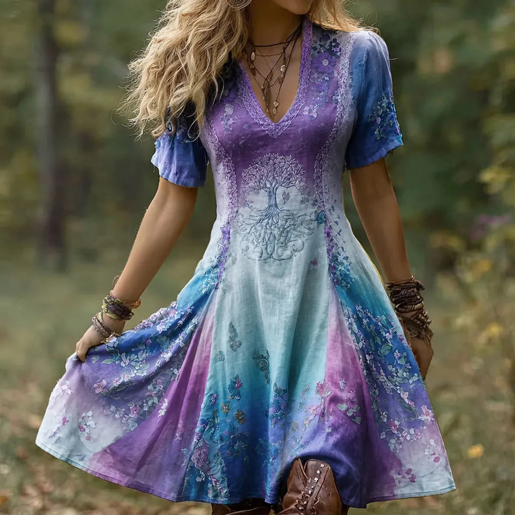 Women's Vintage Viking Tree Of Life Gradient Midi Dress