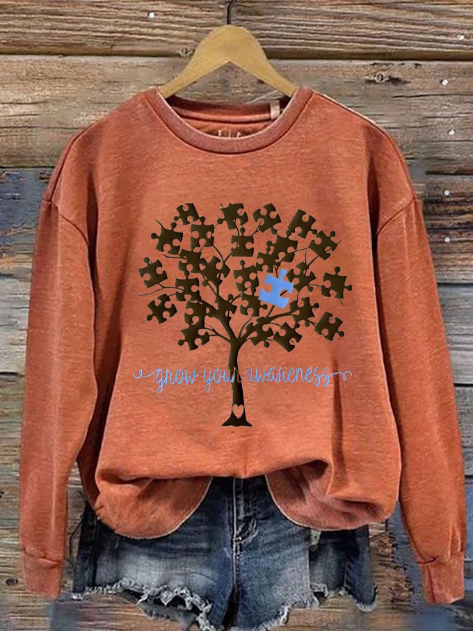 Women's Grow Your Awareness Tree of Life Autism Print Sweatshirt