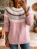 Women'S Pink Breast Cancer Awareness Printing Multi-Color Leisure Round Neck Color Contrast Loose Knit