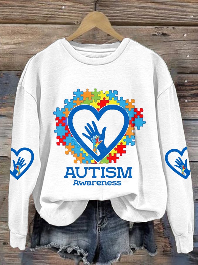 Women'S Autism Awareness Print Long Sleeve Sweatshirt