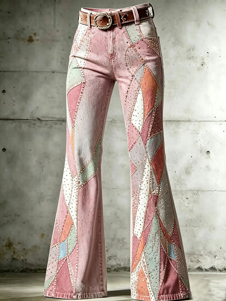 Ladies' Western Style Contrasting Denim Pants