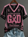 Women's By The Grace Of God I'm A Survivor Jersey Print short-sleeved T-shirt