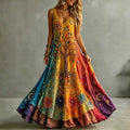 Women's Retro Sun Moon With Tree Of Life Color Gradient Art Pattern Tanks Dress