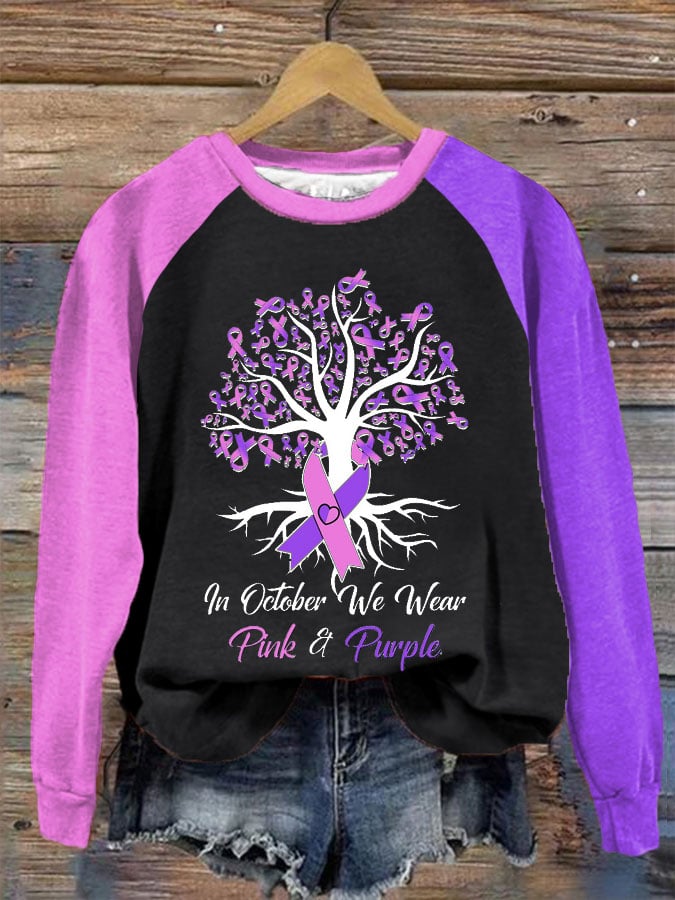 Women's In October We Wear Pink&Purple Breast Cancer Awareness Printed Sweatshirt