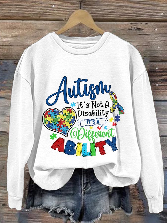 Retro Autism It's Not A Disability It's A Different Ability Print Sweatshirt