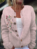 Women's Breast Awareness Pink  Printing Flowers Knit Cardigan