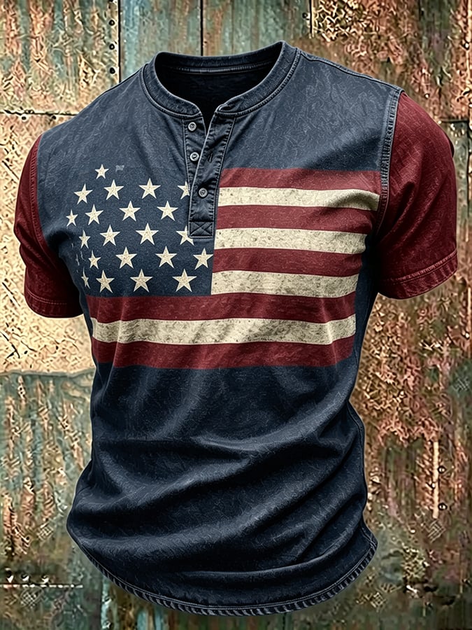 Men's American Flag Printed Casual T-Shirt
