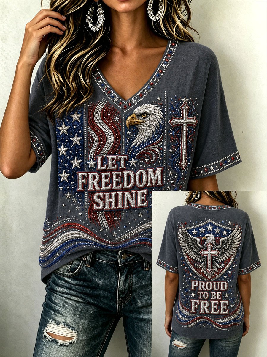 Women's Vintage Faith & Patriotism Themed T-Shirt