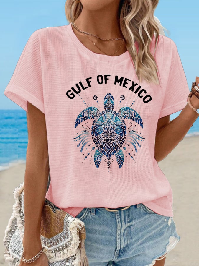 Women's Waffle Mexican Turtle Print T-Shirt