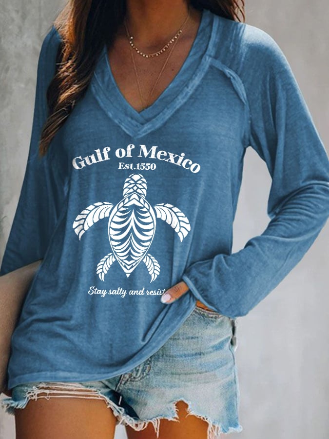 Women’s Retro Gulf Of Mexico Stay Salty And Resist Print T-Shirt