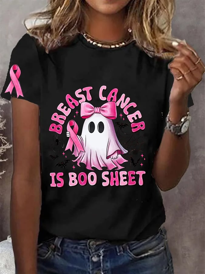 Women's Breast Cancer is Boo Sheet Printed Casual T-Shirt