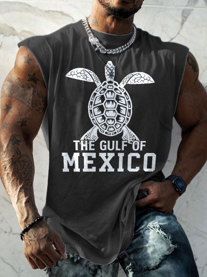 Men's Retro Gulf Of Mexico Est 1550 Stay Salty And Resist Print Round Neck Tank Top
