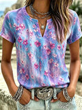 Women's Retro Alzheimer'S Disease Awareness Cotton And Linen Printed Top