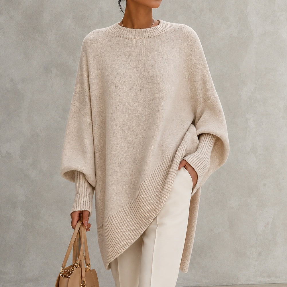 Elegant Solid Color Crew Neck Pullover Knit Sweater