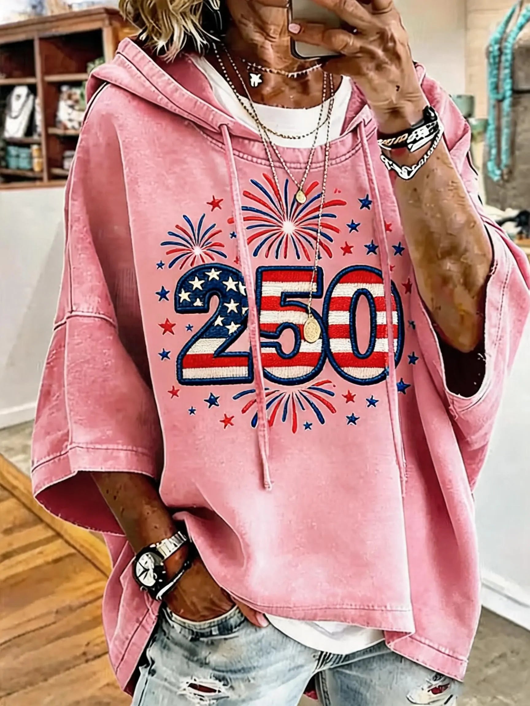 250th Anniversary Of Patriotism Fireworks Oversized Hoodie