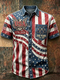 Men's Retro Short-Sleeve Shirt with USA 250th Anniversary Print