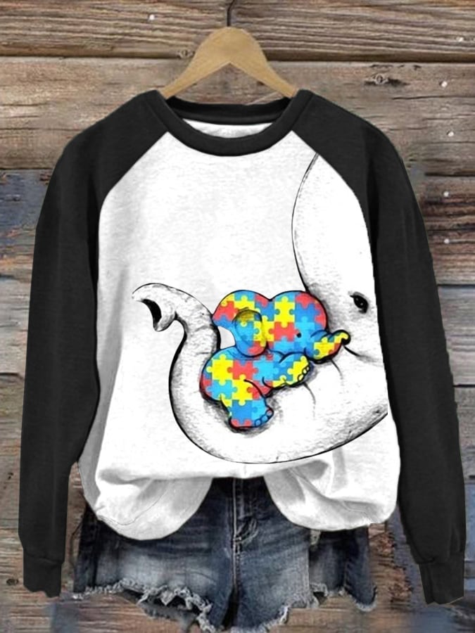 Women's  Autism Awareness Print Long Sleeve Sweatshirt