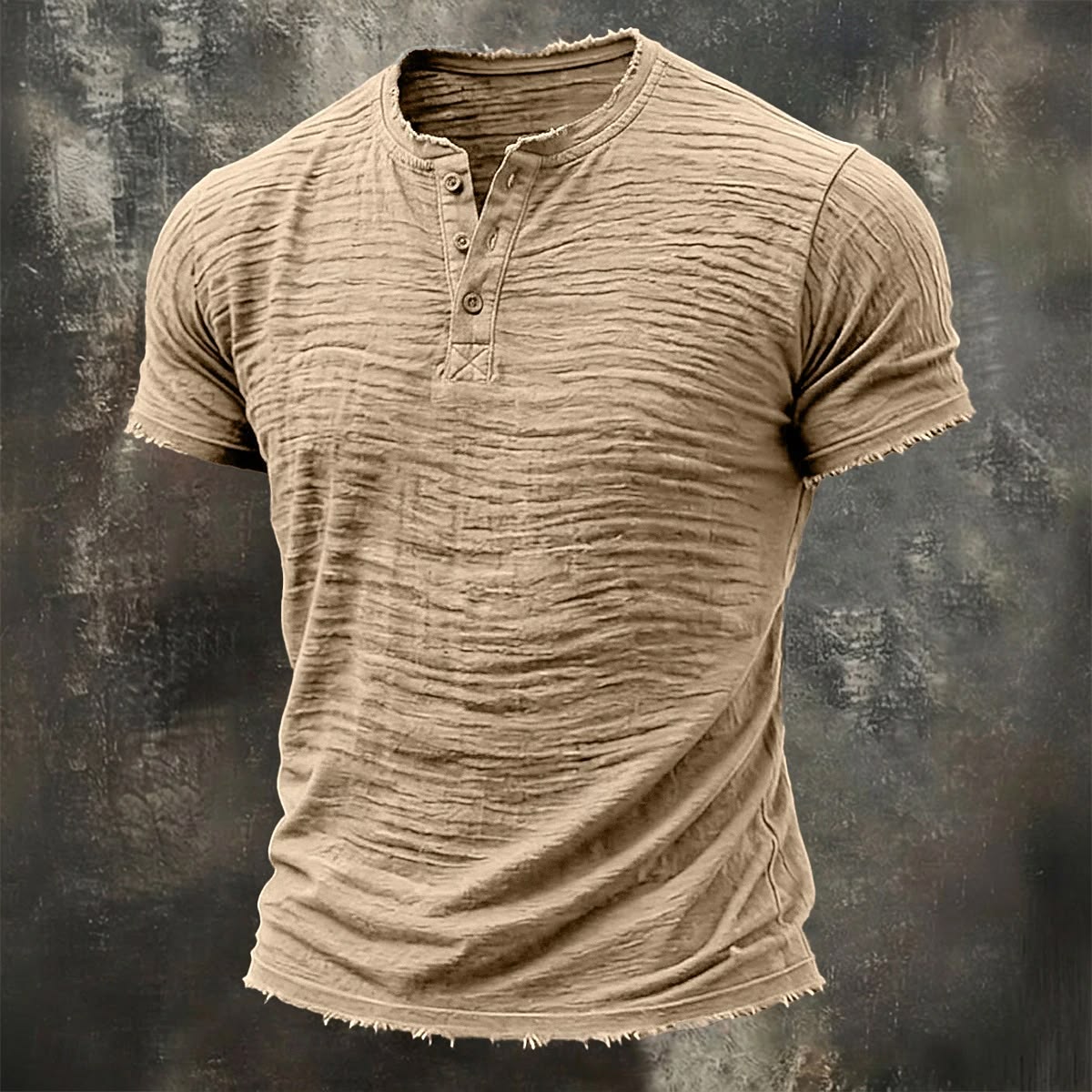 Men's Linen Short Sleeve Henley Summer Spring Solid Color Textured T-Shirt