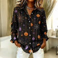 Women's Halloween Pumpkin Art Vintage Long Sleeve Shirts