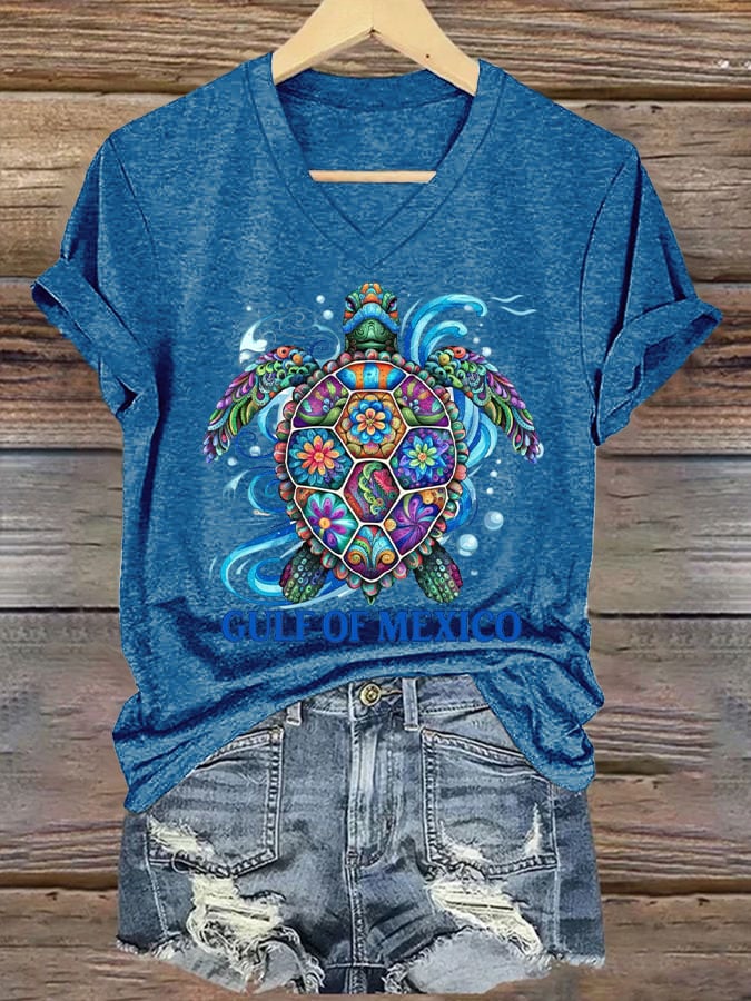 Women's Gulf Of Mexico Printed V Neck T-shirt