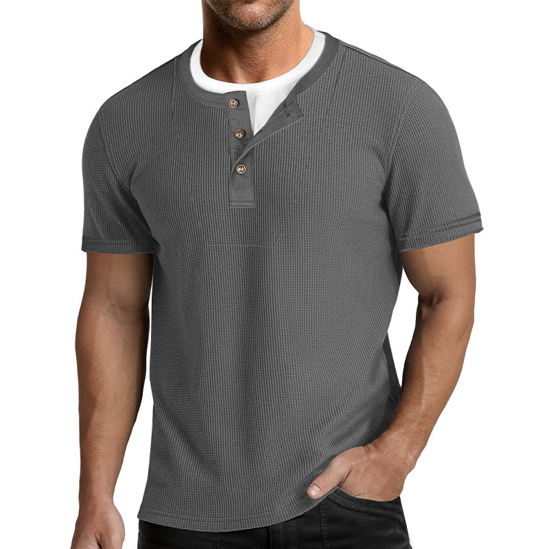 Men's Faux-Layer Waffle-Knit Henley Shirt