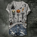 Women's Halloween Gothic Monster Pattern Print V-neck Short Sleeve Top