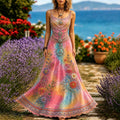 Women's Retro Hippie Floral And Peace Art Pattern Casual Sleeveless Dress