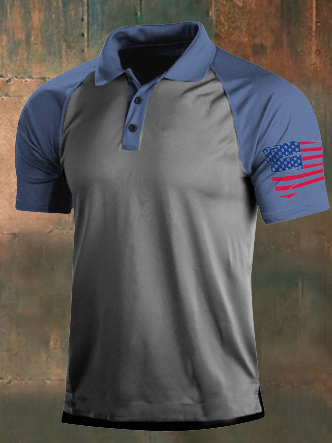 Men'S Simple Independence Day American Flag Pattern Polo Shirt