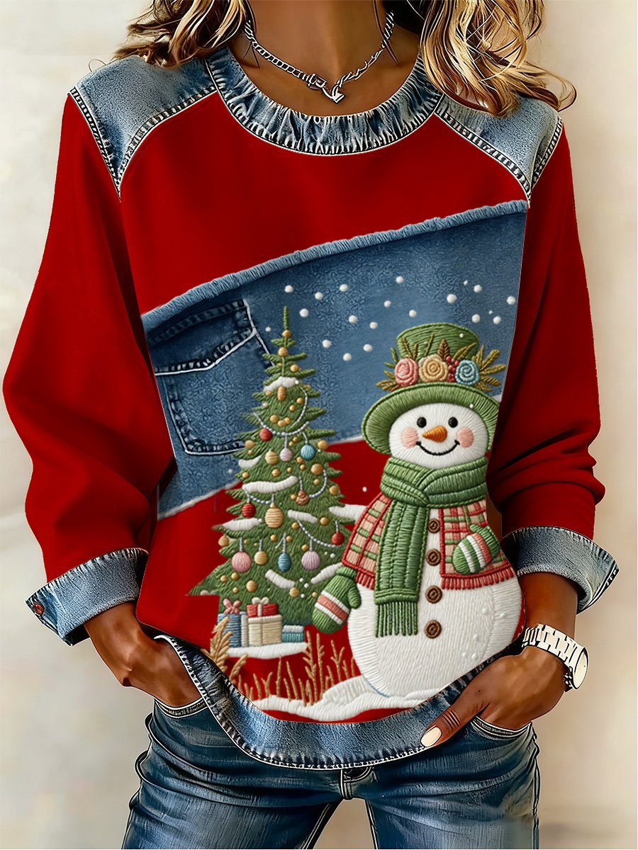 Women's Casual Retro Christmas Snowman Sweatshirt