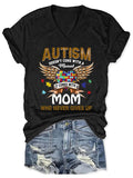 V-neck Autism Mom Print T-Shirt