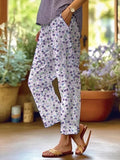 Womens Alzheimer's Awareness Purple Floral Cotton and Linen Casual Pants