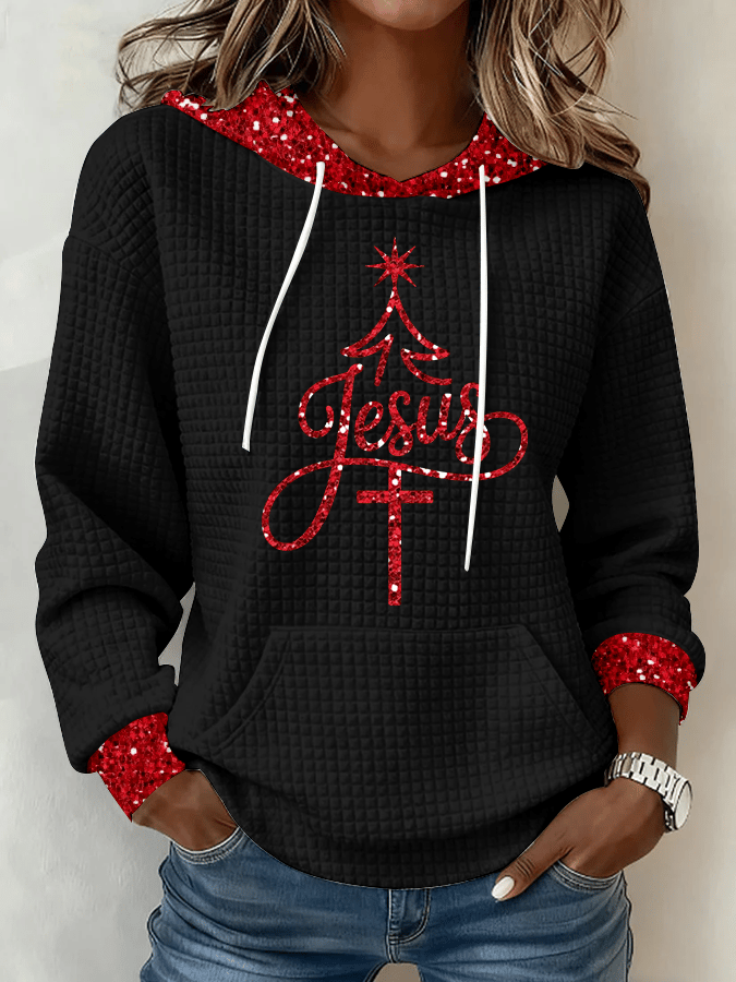 Women's Christmas Faith Print Plaid Print Hoodie