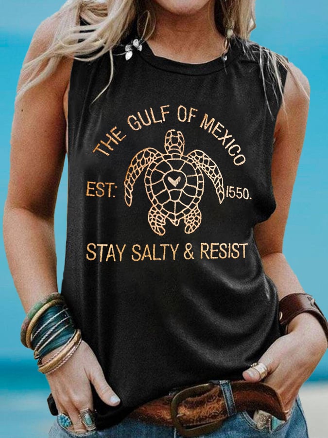 Women's The Gulf Of Mexico Est 1550 Stay Salty And Resist Print Tank Top