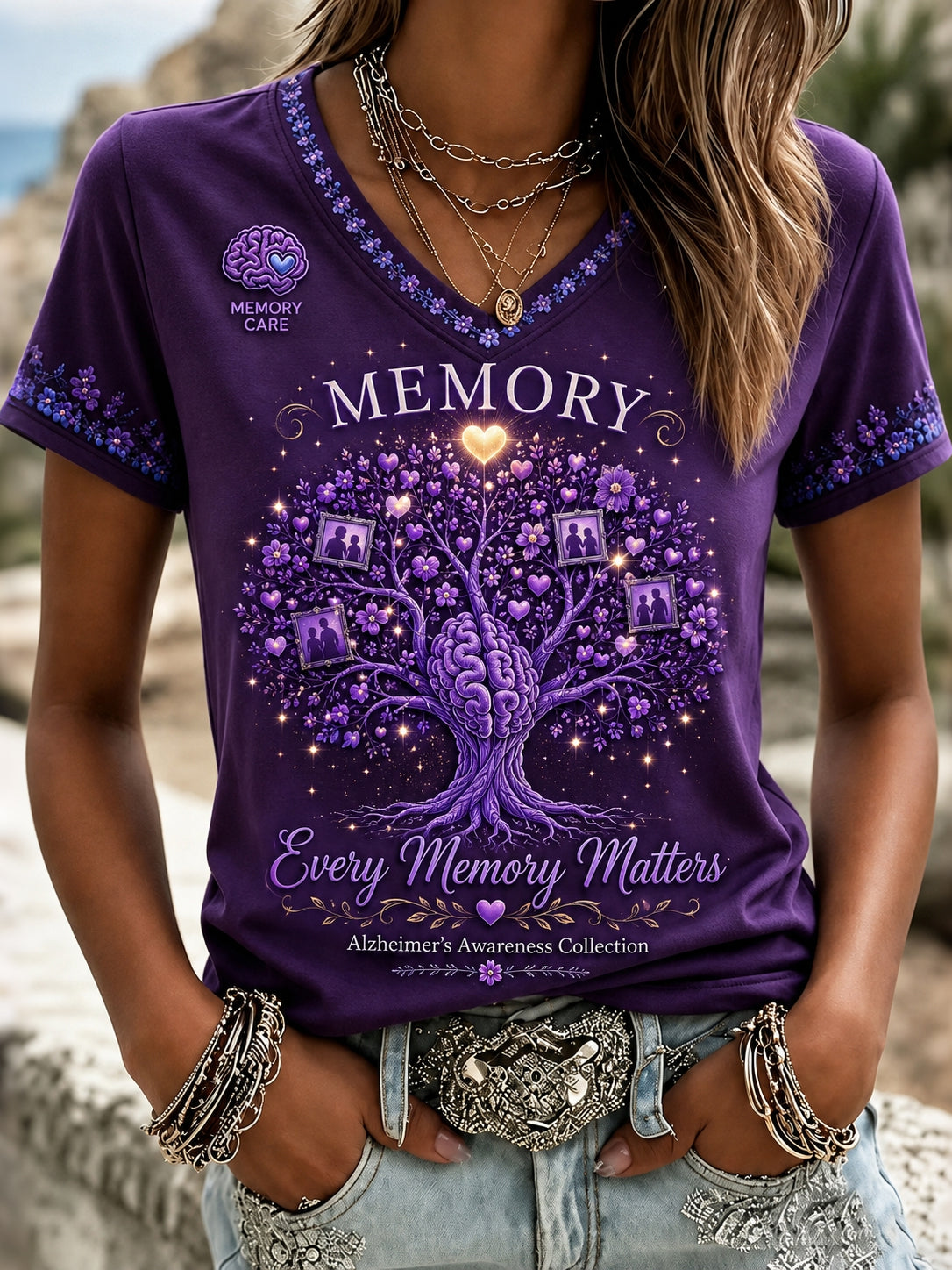 Women's Memory Tree Art Pattern Alzheimer Awareness T-shirt