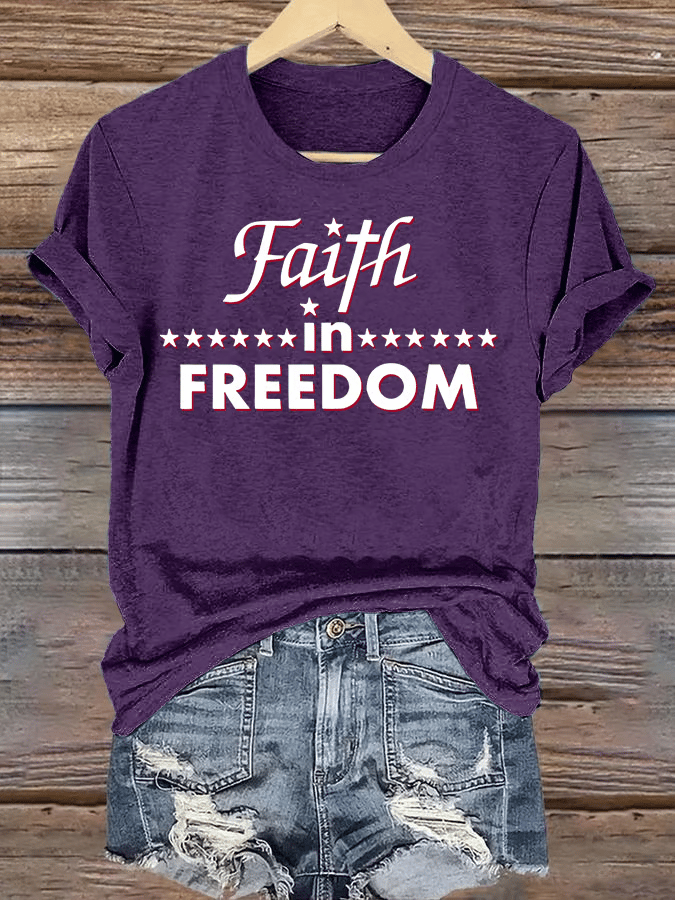 Women's Retro Faith In FREEDOM Print T-Shirt
