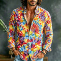 Men's Retro Hippie Floral Tie-dye Print Long-sleeve Cotton Linen Shirt