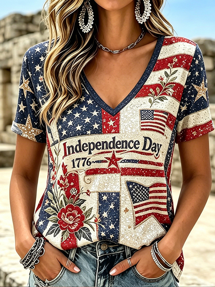American Independence Day Printed Casual Women'S T-Shirt