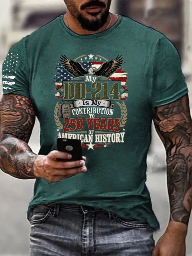 DD214 Is My Contribution To 250 Years Of American History Pattern 100% Cotton T-Shirt