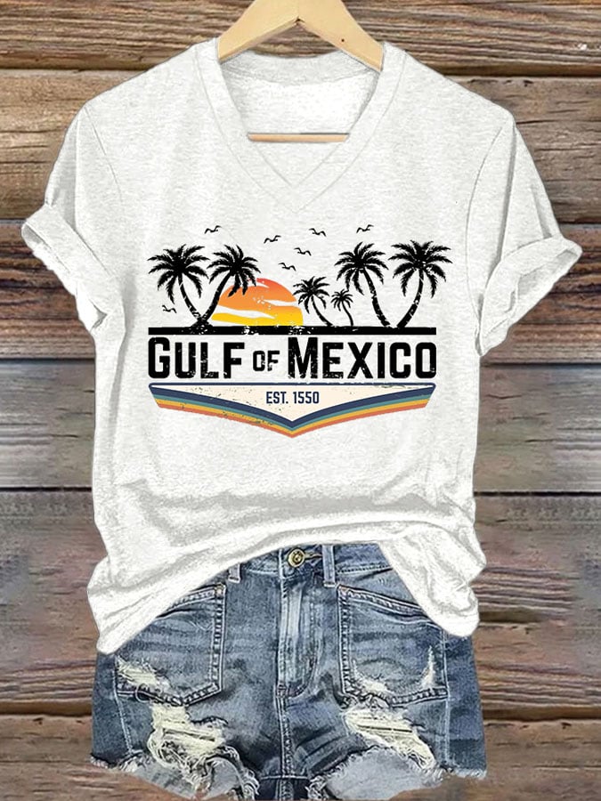 Women's Gulf Of Mexico Printed V Neck T-Shirt
