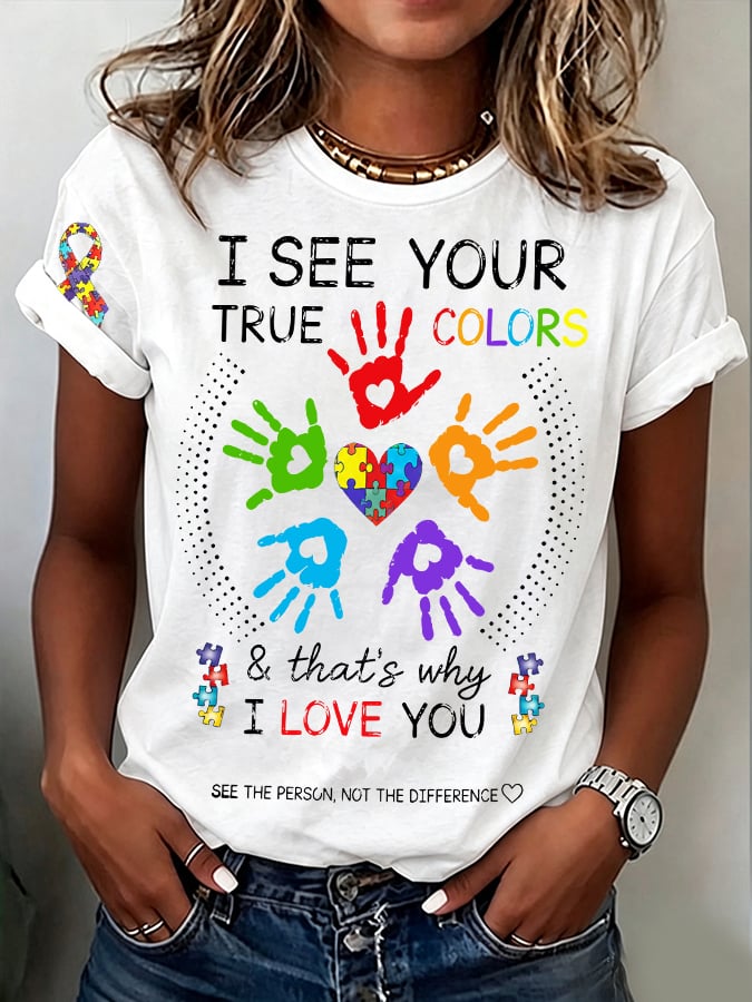 Women'S Casual Autism-Print Short-Sleeve T-Shirt