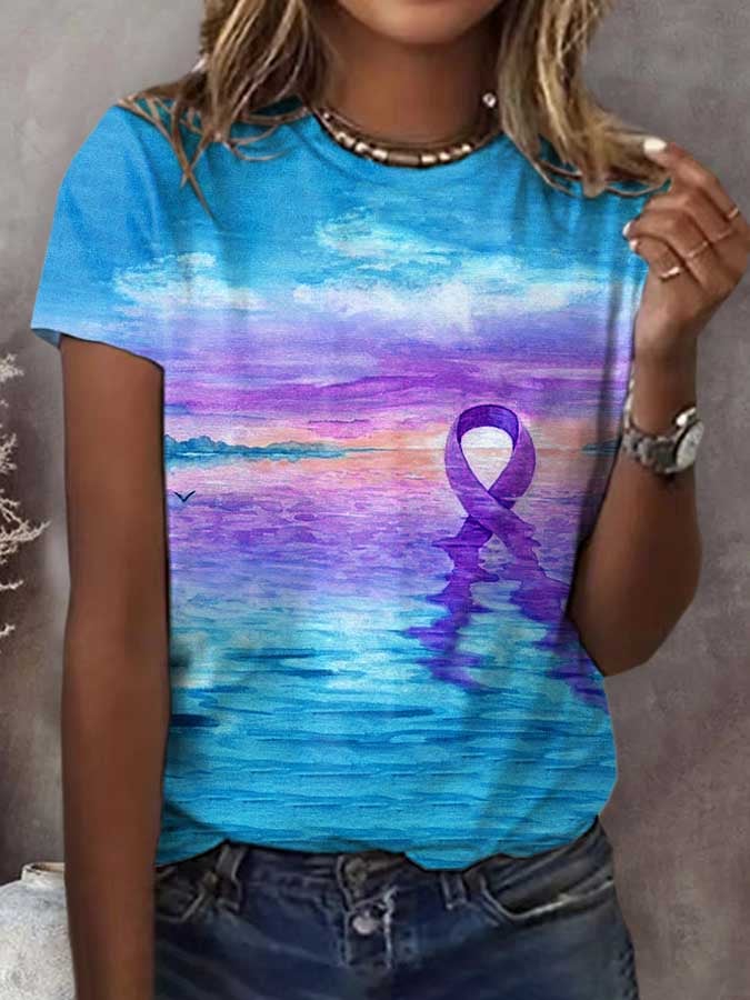 Women's Purple Ribbon Alzheimer's Casual Print T-Shirt