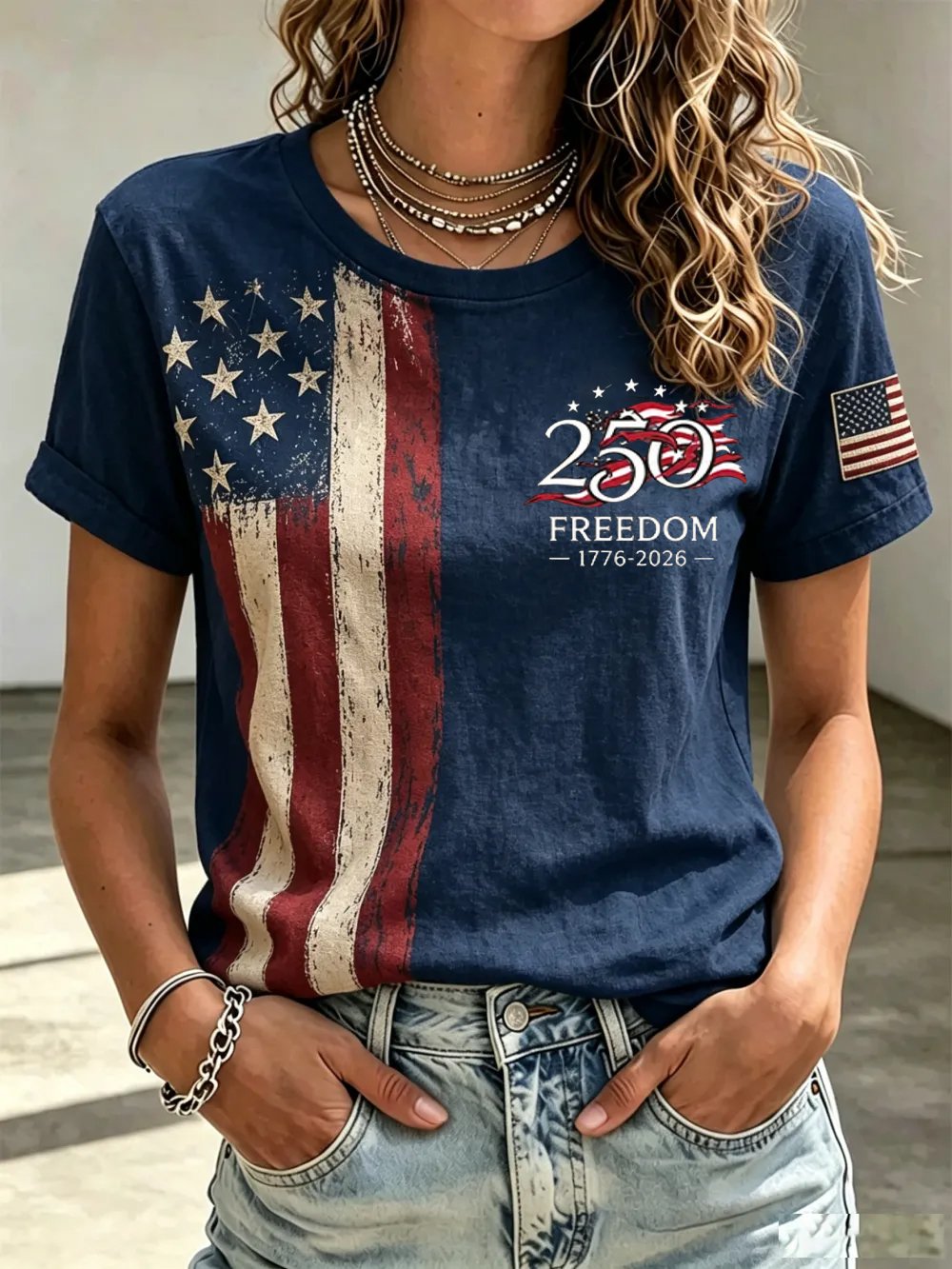 Women's America 250 1776-2026 Freedom Print V Neck T-shirt