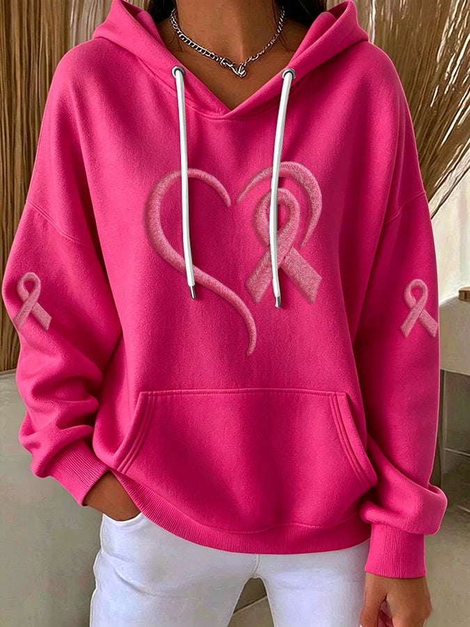 Women'S Casual Pink Love Art Hoodie