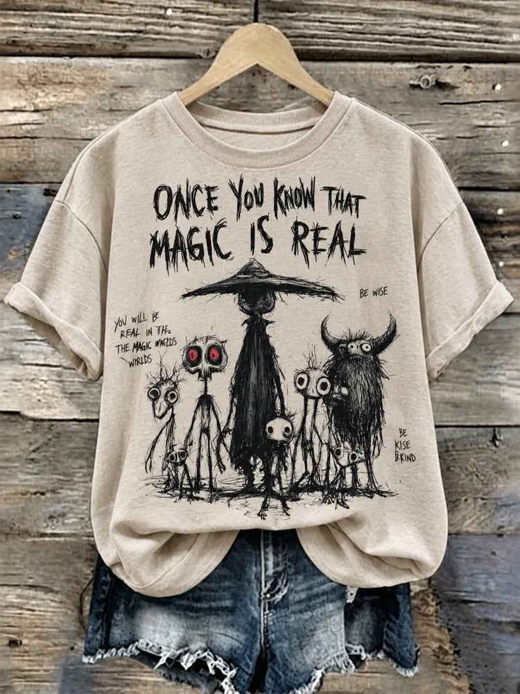 Women's Halloween Gothic Magic Monster Pattern Printed Short-sleeve Top