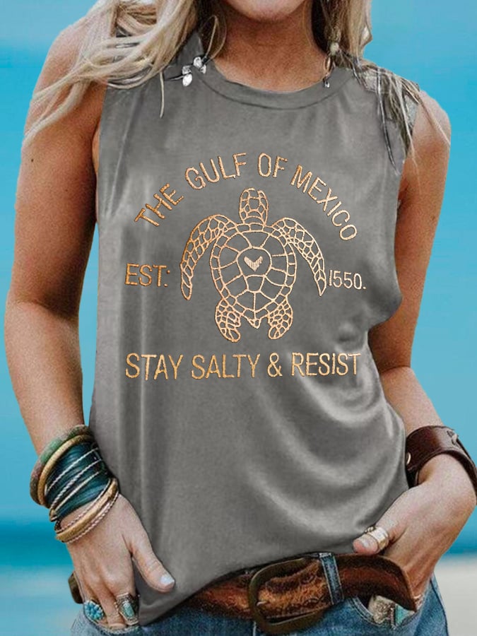 Women's The Gulf Of Mexico Est 1550 Stay Salty And Resist Print Tank Top
