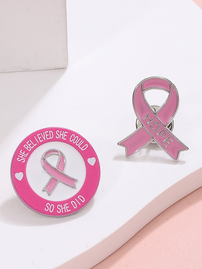 Women's Pink Ribbon Breast Prevention Logo Brooch Badge