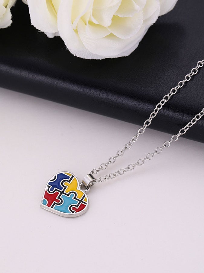 Contrast Color Irregular Puzzle Autism Necklace