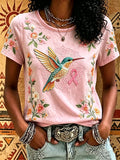 Women's Breast Cancer Awareness Short-Sleeve T-Shirt with Hummingbird Print