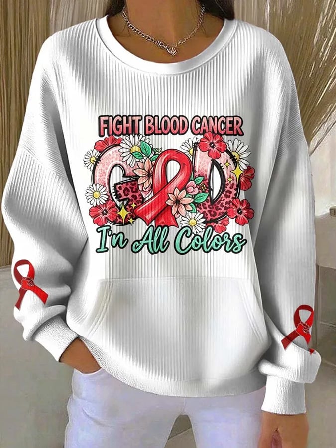 Women's Red Ribbon Theme Blood Cancer Print Top