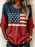 Women'S Patriotic Flag Linen Printed Top